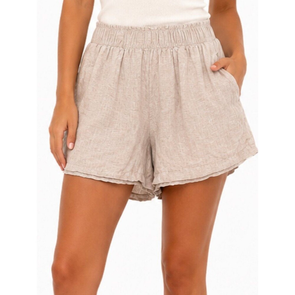 Quince 100% European Linen Pull On Shorts Beige Size Small Coastal Summer